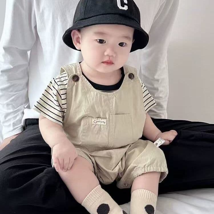 Summer new male and female baby baby suit striped clothes summer overalls two-piece jumpsuit outing wear