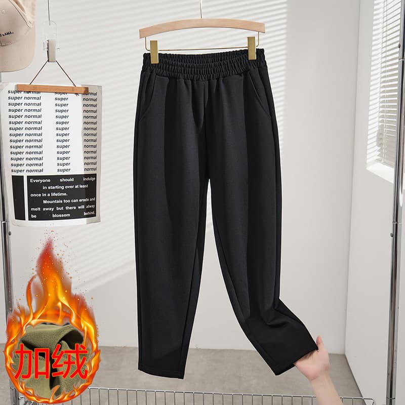 New Autumn/Winter Style for Plus-Size MM, Extra Large Size Fleece-Lined Super Wide Casual Pants, Korean Version Slimming Warm Long Pants K6507