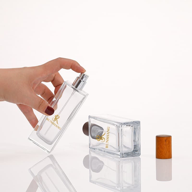 30ML 50ML 100ML Clear Glass + Beechwood Cap Minimalist Perfume Refillable Bottle