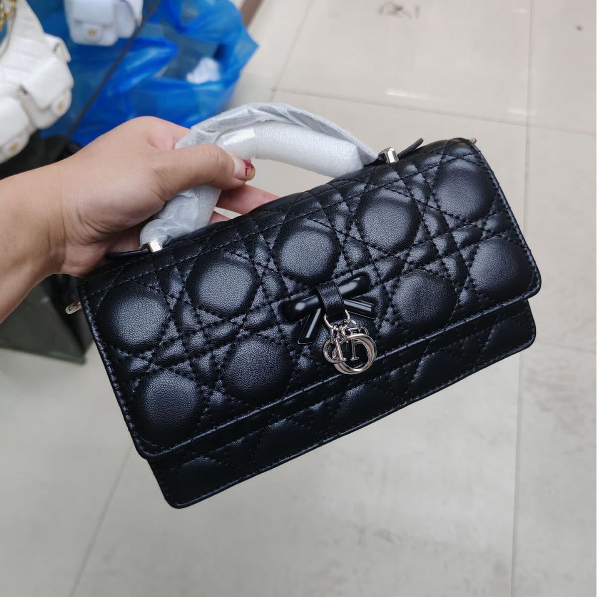 D's New Bow Chain Bag Diamond Quilted Chain Shoulder Handbag Crossbody Bag Minimalist Premium Style