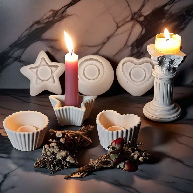 Round Heart Star Aromatherapy Candle Silicone Mold DIY Five-Point Star Plaster Candle Base Decoration Home Craft Mold