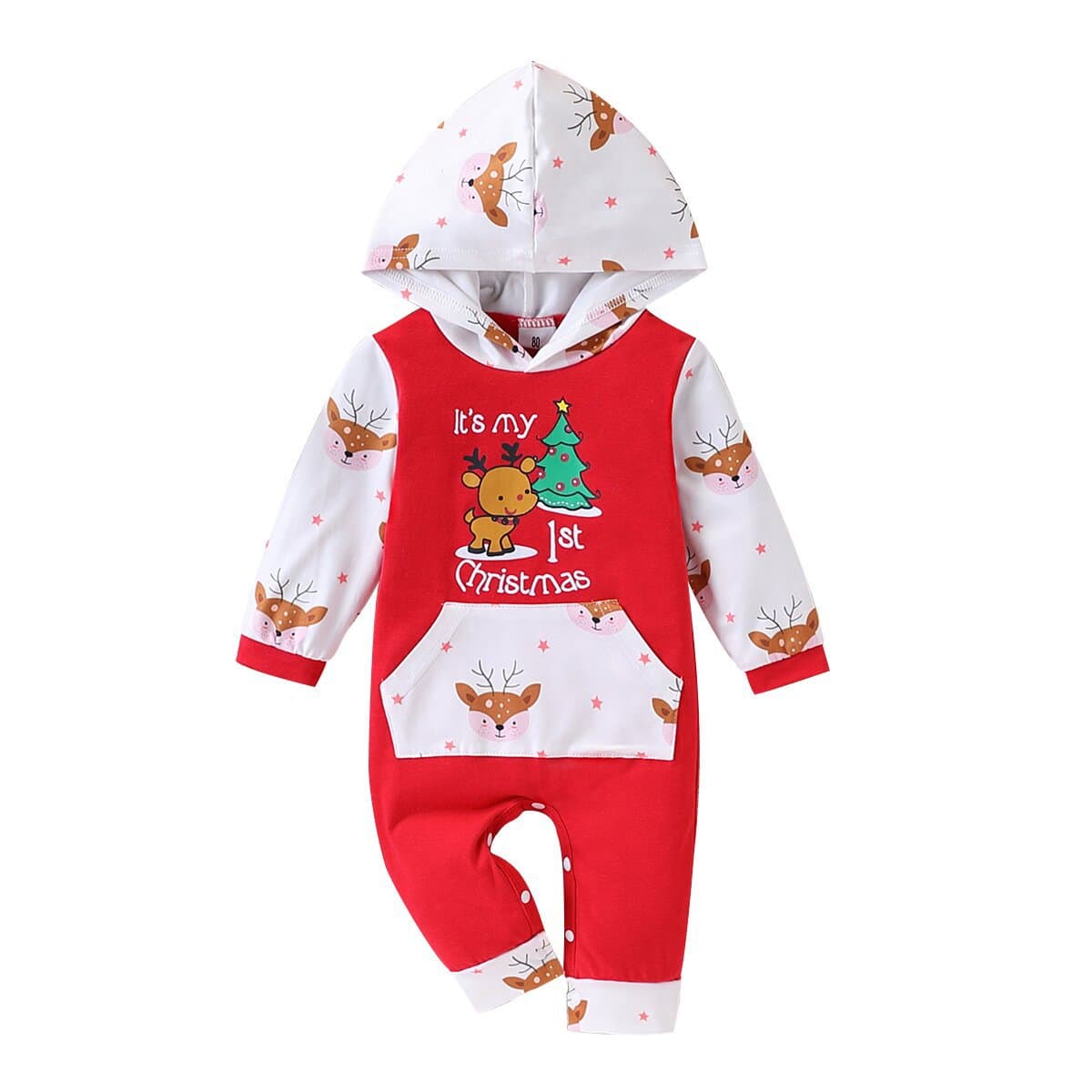 Children's European and American Autumn/Winter Christmas Reindeer Hooded Long-Sleeve Long-Pants Romper Ins Style