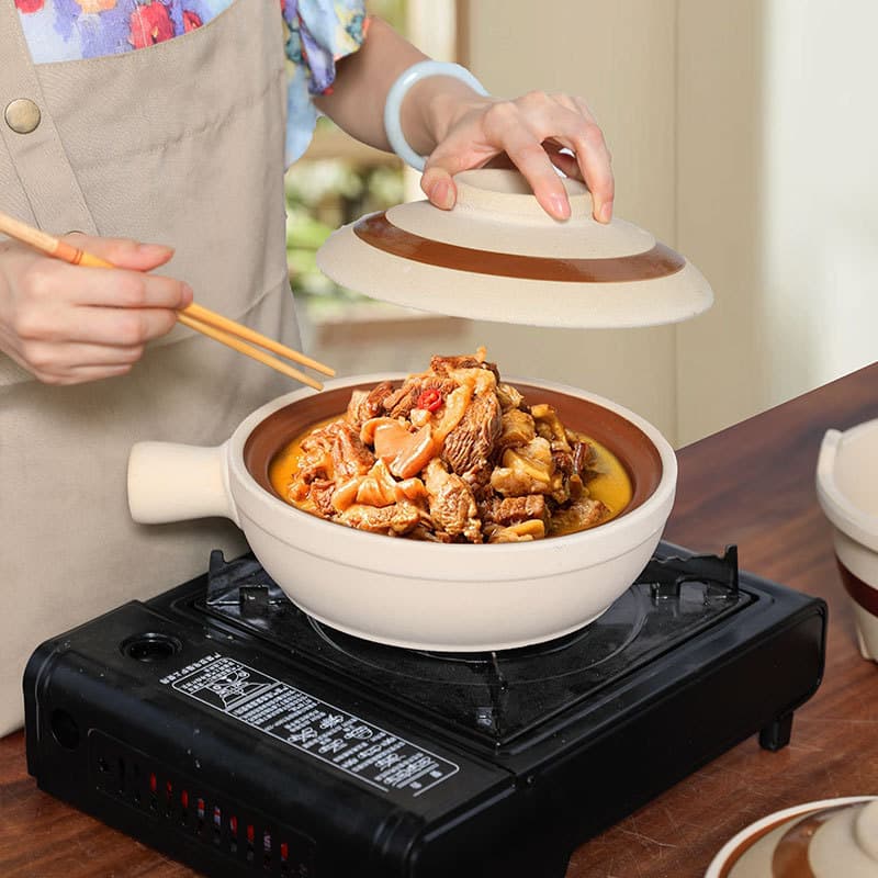 Cantonese sizzling pot sandpot, commercial clay pot rice specialized pot, high-temperature dry-cooking crack-resistant single-handle traditional old-style clay pot