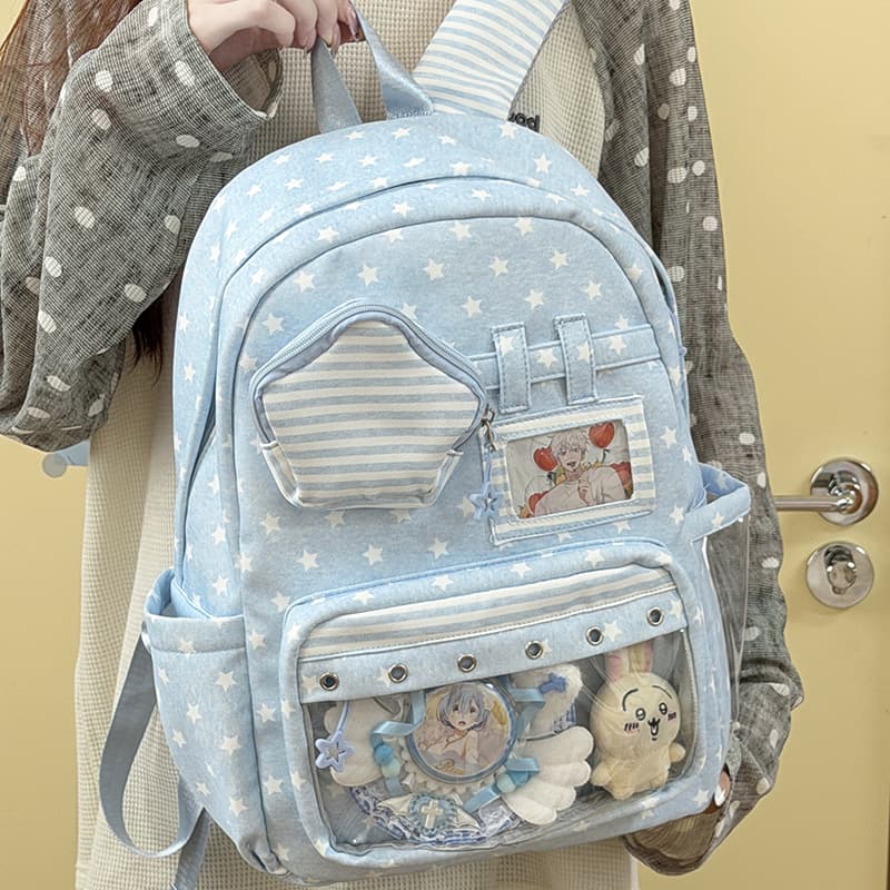 School Style High Appearance Star Backpack for Junior High School Girls, Large Capacity High School Student Star Ita Backpack