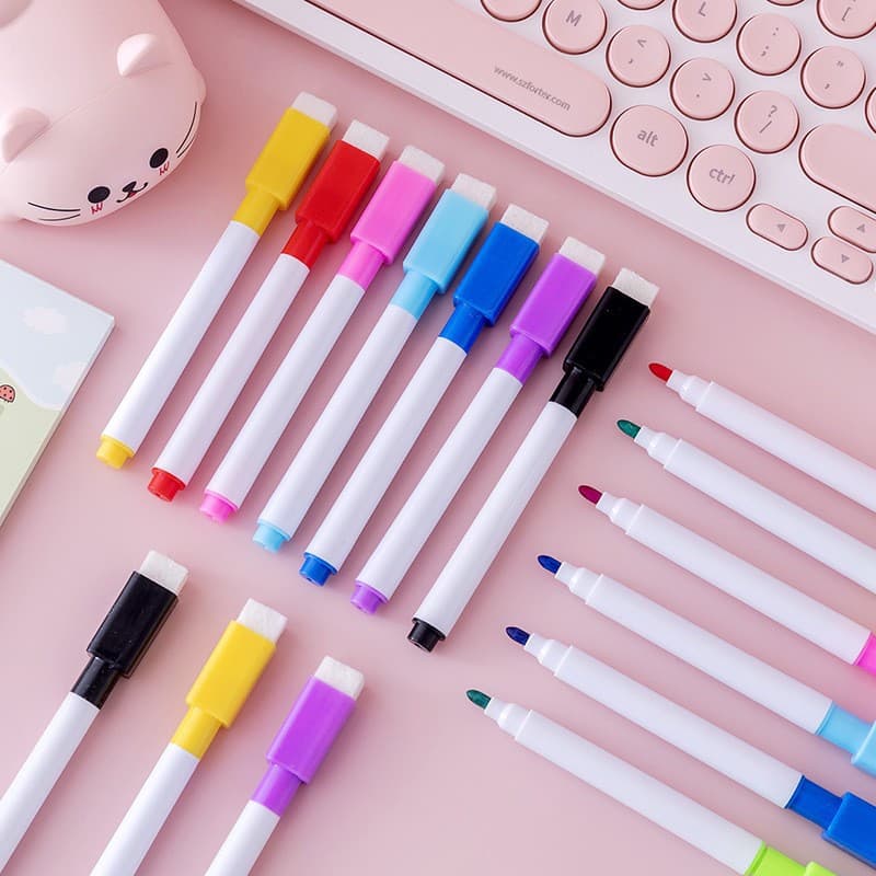 Washable Color Core Black Core Whiteboard Pen Creative with Magnetic Tape Brush Water-Based Eco-Friendly Small Erasable Pen Advertising LOGO Printing