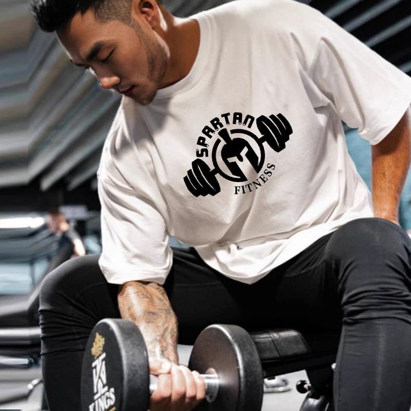 Summer Sweat-Absorbing Plus Size Round Neck Short Sleeve Men's Gym Bodybuilding Muscle Running Sports Casual Loose T-Shirt