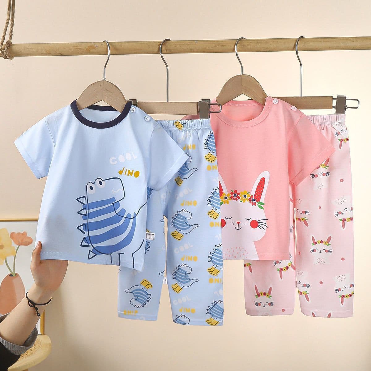 Children's Short Sleeve Set Cotton Summer Baby T-Shirt and Pants Boys' Clothing Air Conditioning Suit Girls' Summer Wear Toddler Outfit