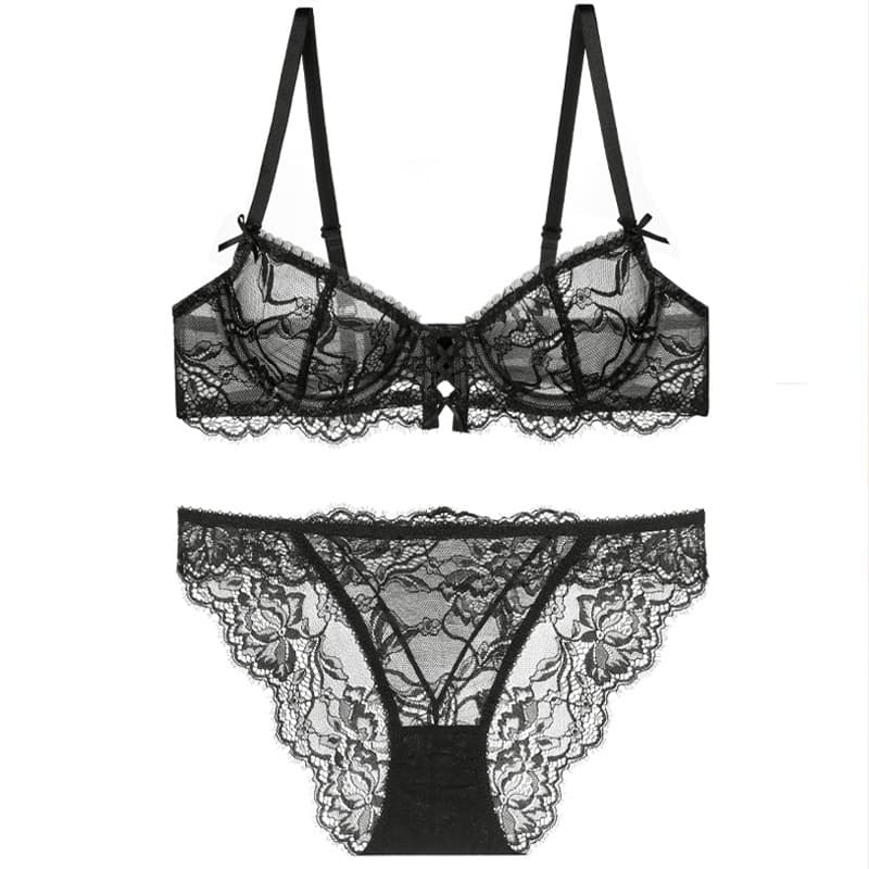 New Sexy Bra French Ultra-Thin Minimizer Lace Anti-Sag Bra Set for Women