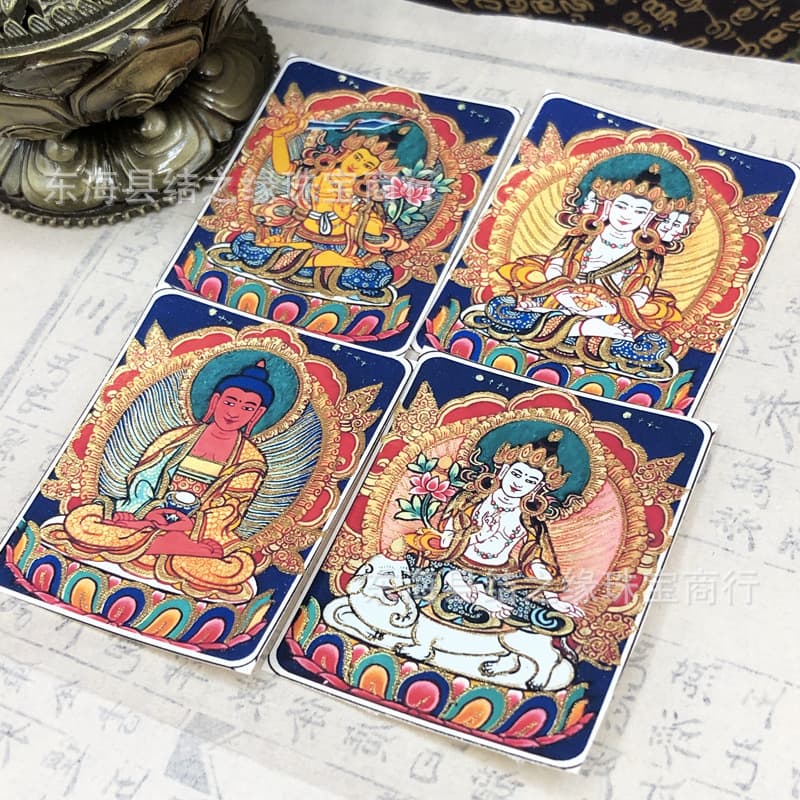 Eight Guardians Color-painted Semi-hand-gilded Thangka Painting Core, Manjushri and Samantabhadra Bodhisattva Portraits, Popular Retro Style