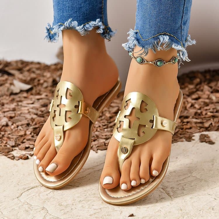 Women's Leather Flip Flops Summer Fashion Sandals Slippers for US and European Cross-Border Market