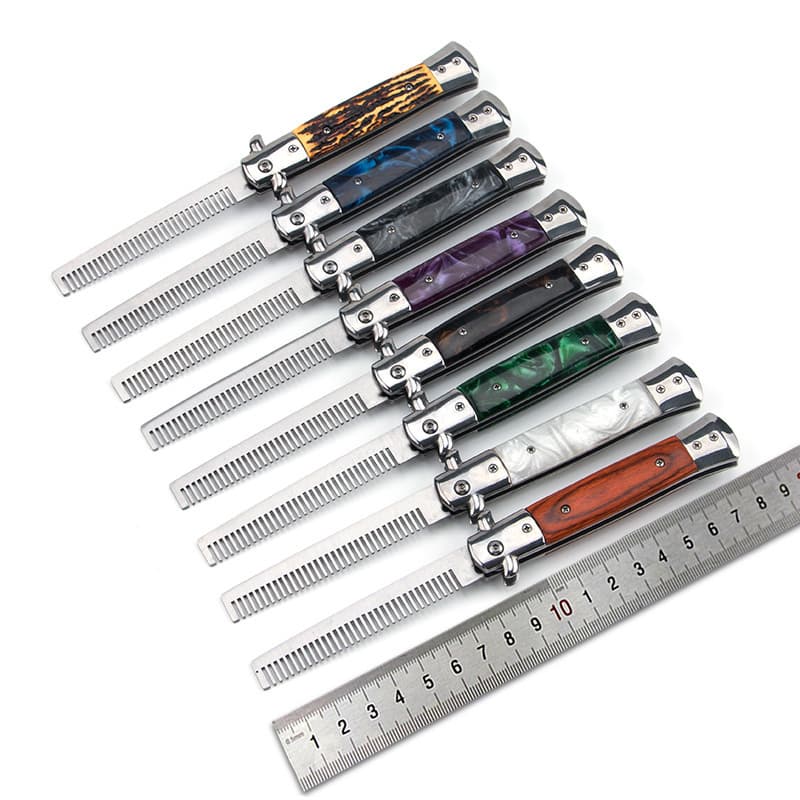 Comb practice knife, stainless steel ornamental knife, no edge, portable reversible deformation, outdoor tools