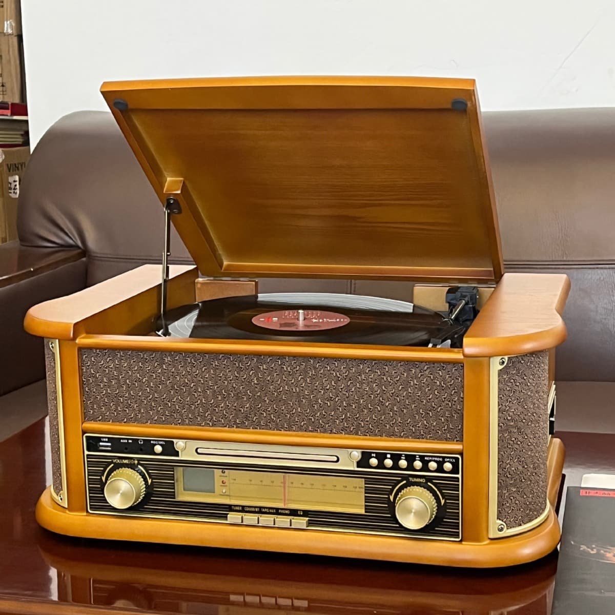 Cross-border Wooden Desktop Vinyl Record Player Retro CD Bluetooth FM Phonograph Radio All-in-One Audio System