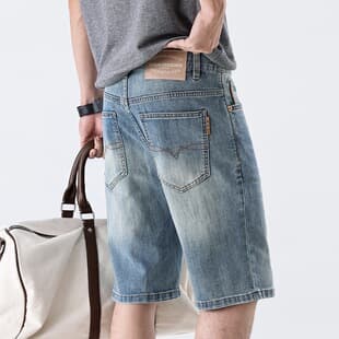 Summer New Style Thin Denim Mid-Length Shorts for Men, American Streetwear Casual Five-Point Shorts, Men's Pants