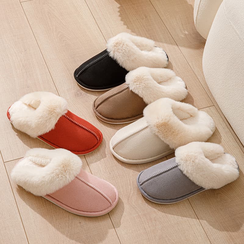 Cross-Border Large Collar Suede Unisex Couples Indoor Home Wood Floor Warm Floor Slippers Autumn/Winter Ready Stock Gray