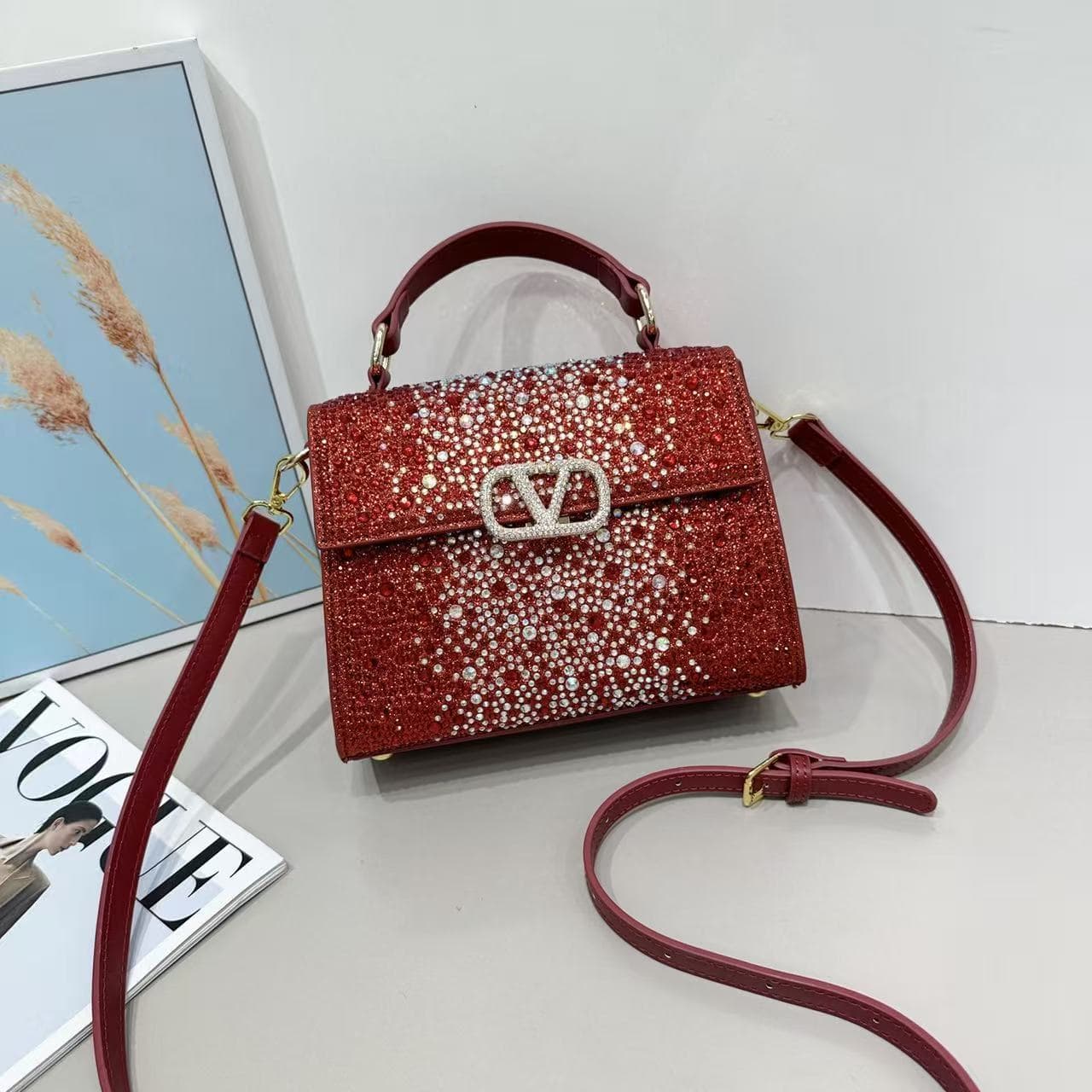 2026 New Rhinestone Handbag Crystal-Studded Flap Crossbody Shoulder Bag Vintage European and American Retro High-End Light Luxury Women's Bag for Cross-Border E-Commerce