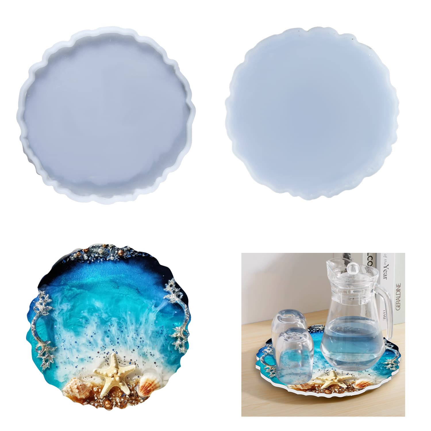 Proudly glued mold 20cm irregular mirror large round tray silicone mold home storage plate