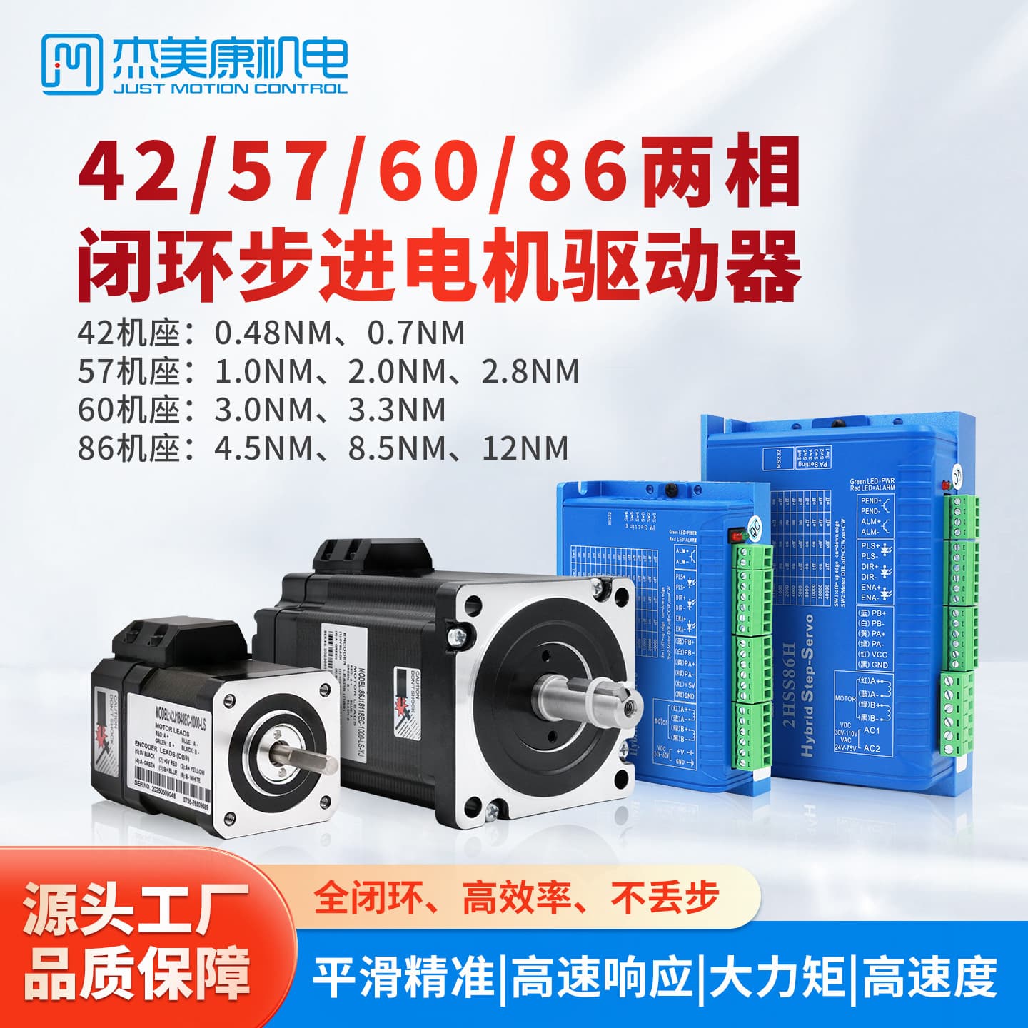42/57/60/86 Closed-Loop Stepper Motors, 2NM and 3NM DC Drives, 1000-Line Encoder Factory Direct Sales