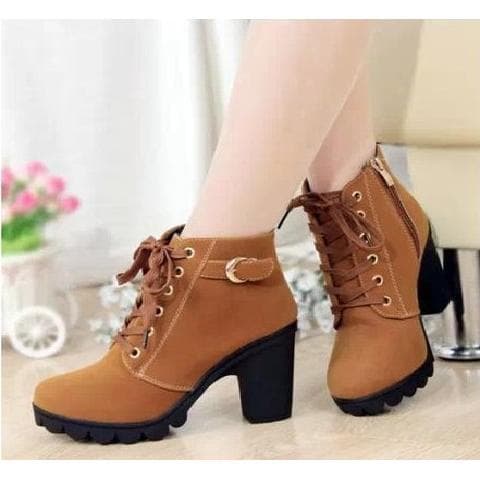 New Autumn/Winter British Style High Heel Chunky Heel Women's Boots Lace-up Short Boots Women's Short Boots Martin Boots Single Boots Ankle Boots