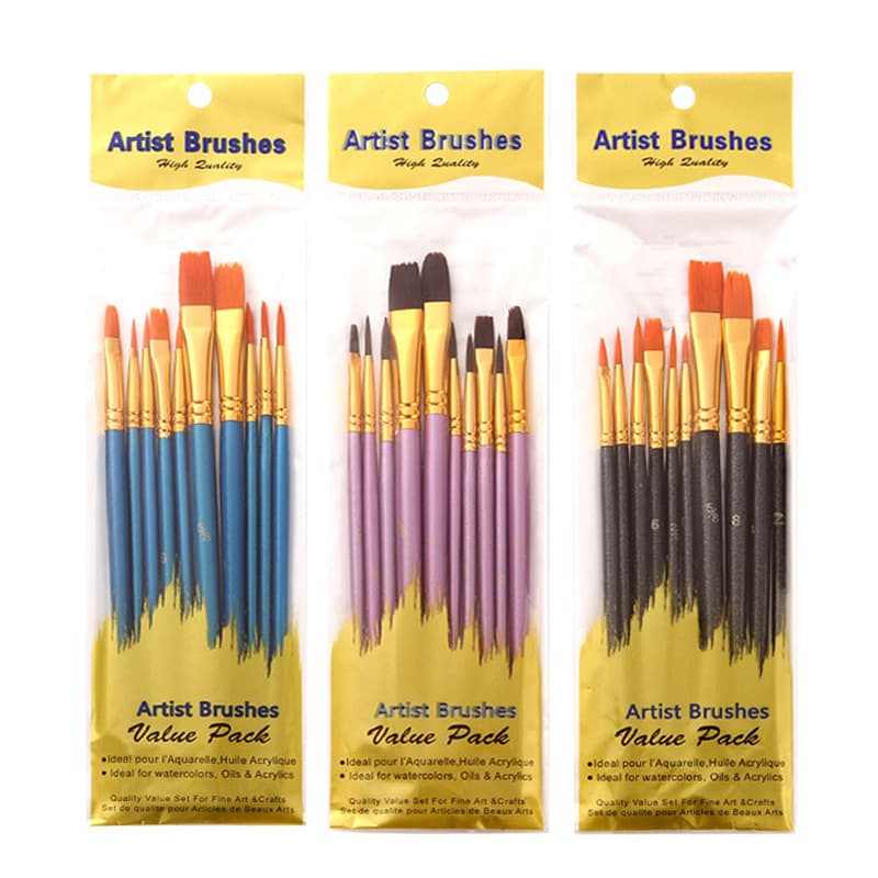 Cross-border Watercolor Gouache Painting Brush Nylon Hair Acrylic Oil Painting Liner Brush 10-Piece Set Export Art Brush Set