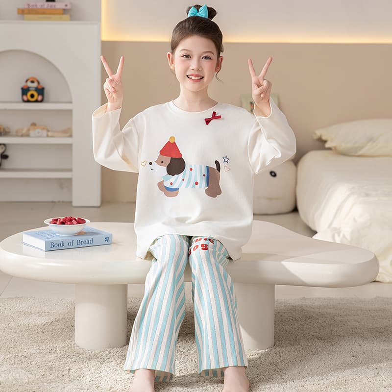 Girls' Pajamas Spring Autumn 100% Cotton Long Sleeve Cute Kids Homewear Set for Middle and Older Children Teens