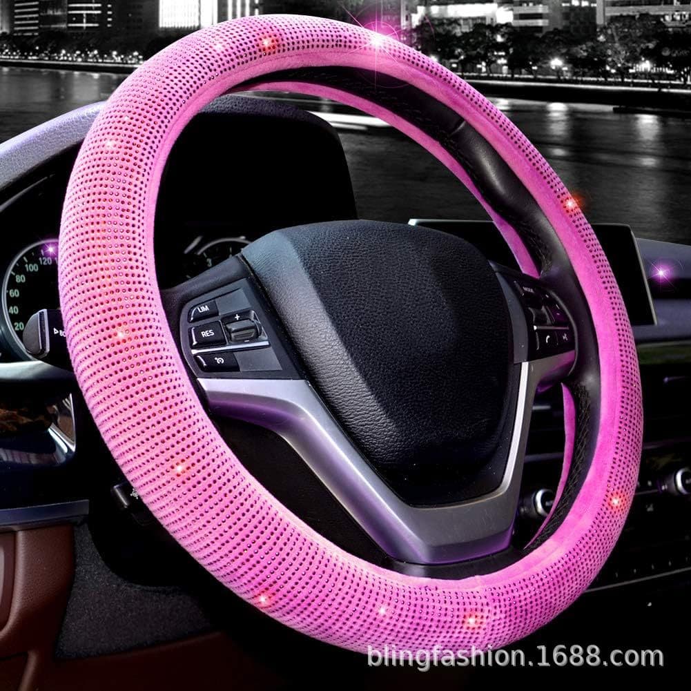 Car Rhinestone Steering Wheel Cover No Inner Ring Full Diamond Stretch Handle Cover with Diamond Net