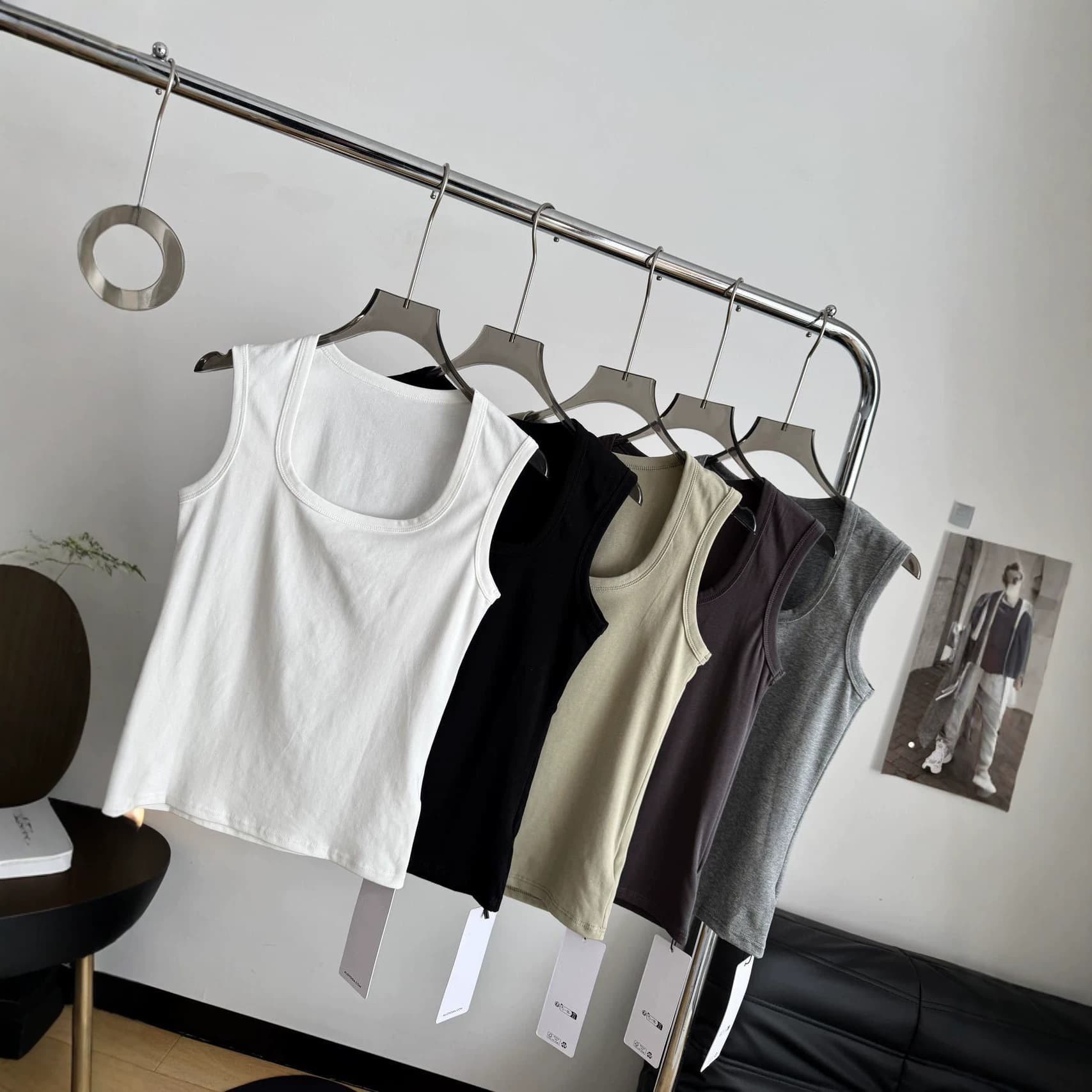 Letter Style Summer Women's Slim Short Inner Top Concealing Side Bust Sports Wide Shoulder Strap Vest