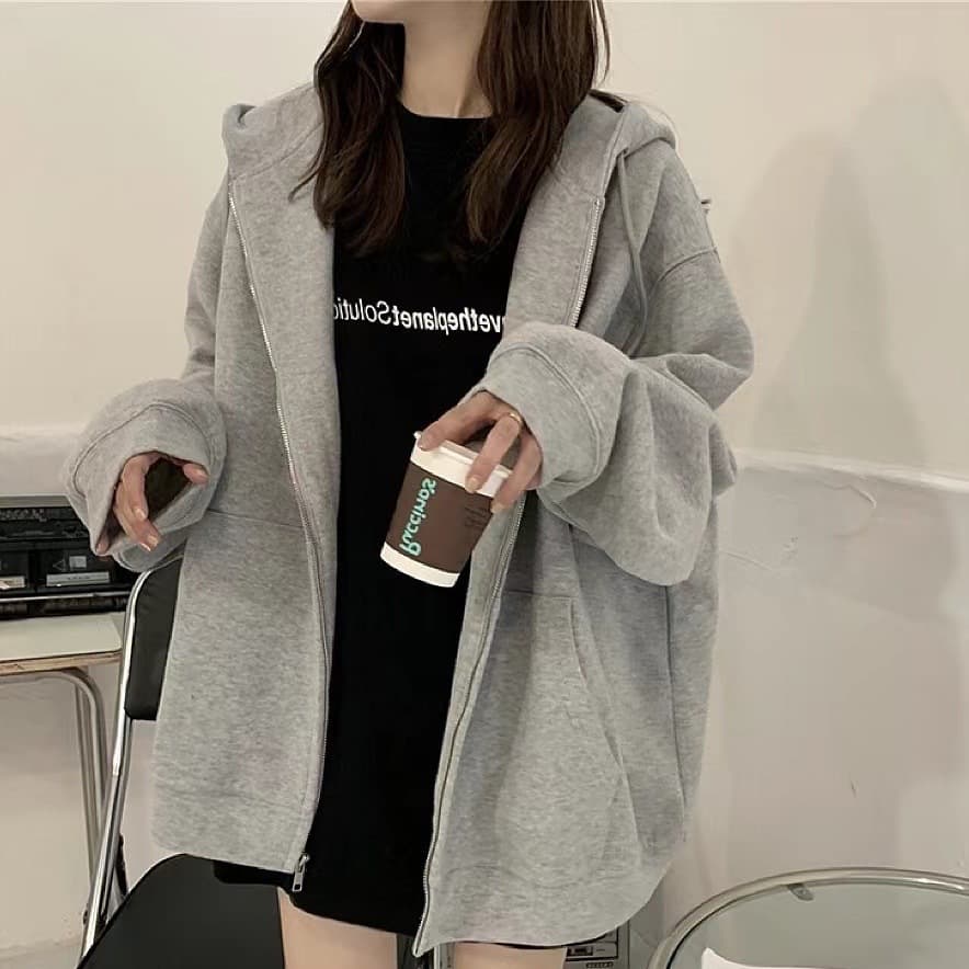 New Cross-Border Spring/Autumn Black Hoodie Women Loose Lazy Style Fleece Chic Niche Top Coat