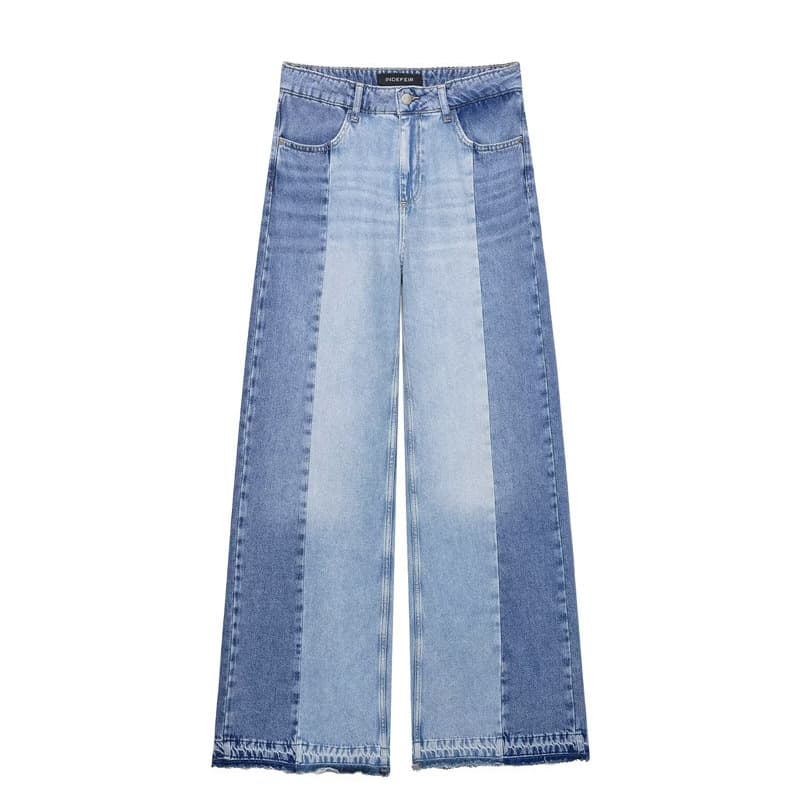 Cross-border Foreign Trade 2025 European and American Style Fashion Women's Clothing Elegant Spliced High Waist Wide Leg Jeans Pants 6164195