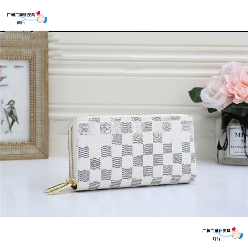 2023 New Unisex Wallet Long Double Zipper Printed Wallet Factory Stock Checkerboard Pattern Money Clip