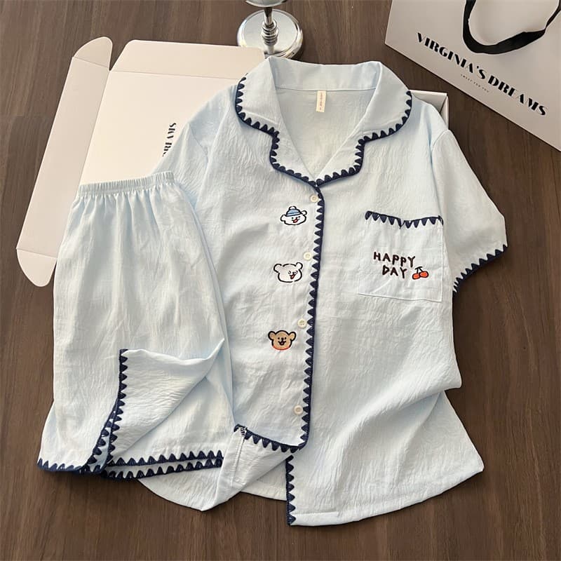 Cloud Cotton Pajamas for Women Summer Sweet Plus Size Cartoon Short Sleeve Shorts Loungewear Set