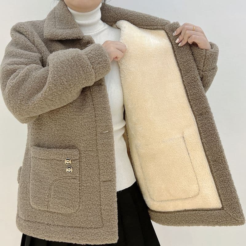 New Fleece-Lined Thickened Double-Button Lamb Fur Fur Mom Wear Mid-Length Coat Faux Fur Warm Coat Women