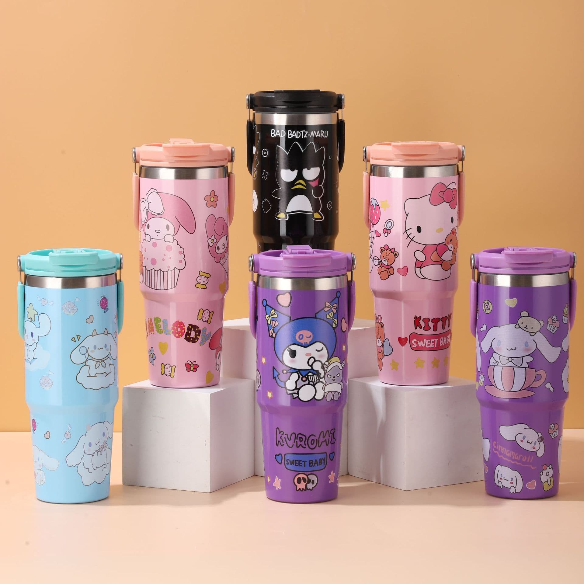 New 30oz Stainless Steel Double Drink Portable Car Cup Ice Car Portable Sanrio Cartoon Thermos Cup Wholesale