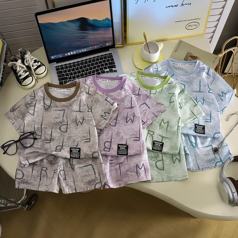 2026 New Korean Style Baby Boys Summer Short Sleeve Round Neck Homewear Two-Piece Set