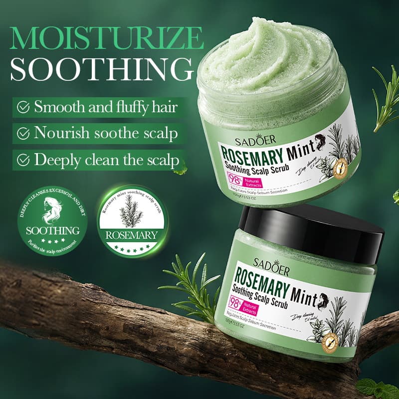 SADOER Rosemary Mint Soothing Scalp Scrub 100g Deep Cleansing Oil Control Anti-Dandruff All English Cross-Border