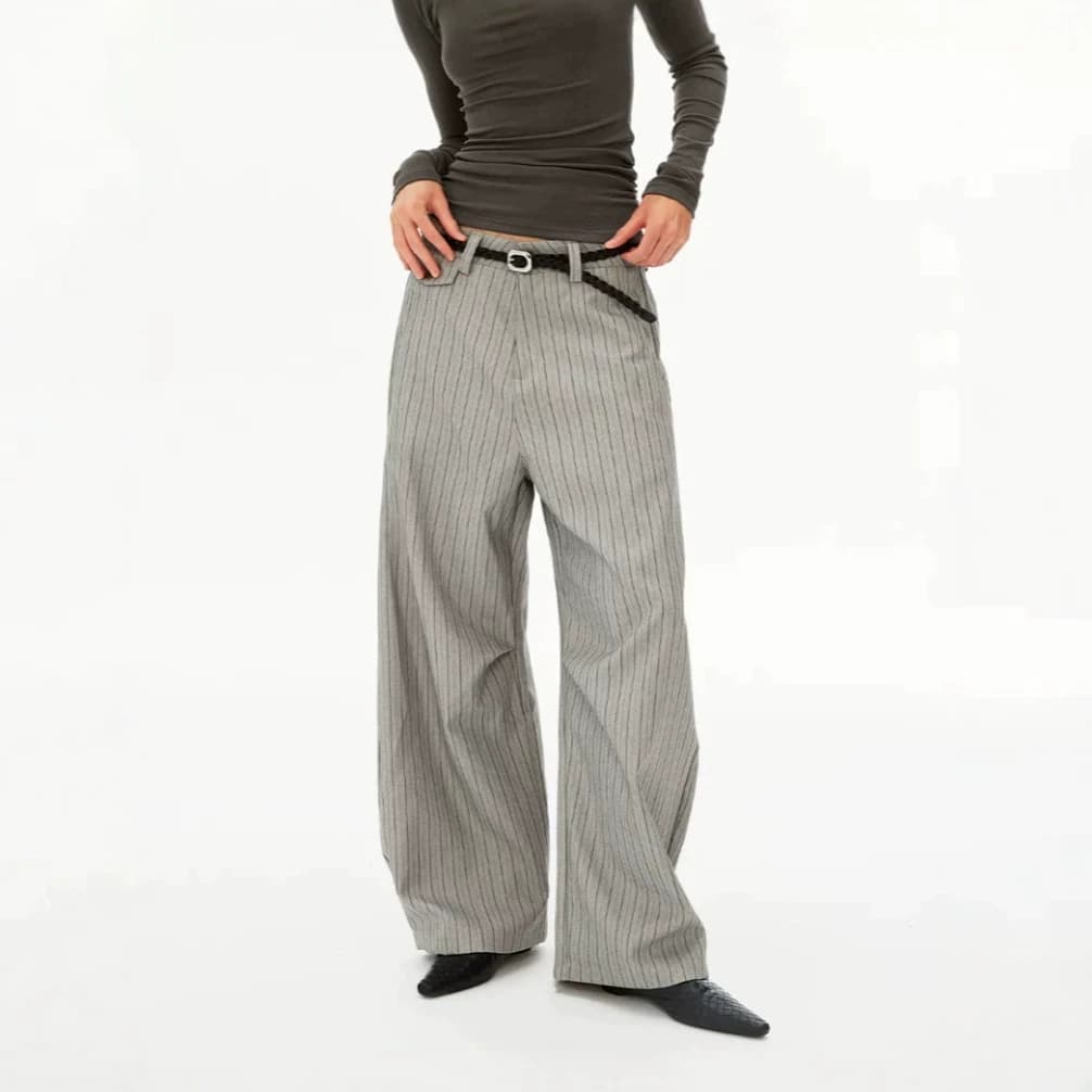 American Old Money Striped Dress Pants Vintage Long Pants Men Loose Pants Women Curved Casual Suit Pants Couple