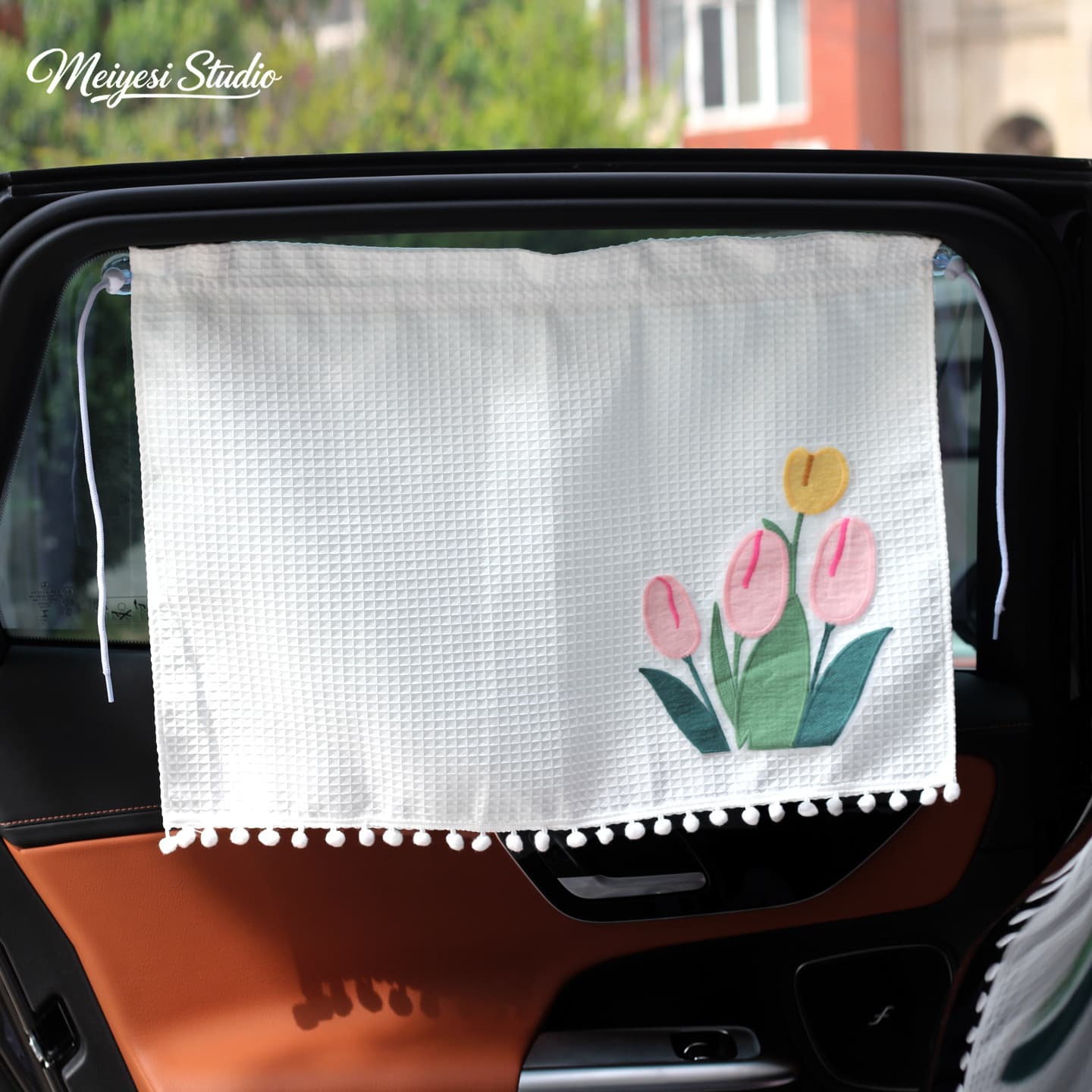 Car Sun Shade Waffle Pattern Suction Cup Window Cover Cartoon Kids Sun Protection Heat Insulation Curtain