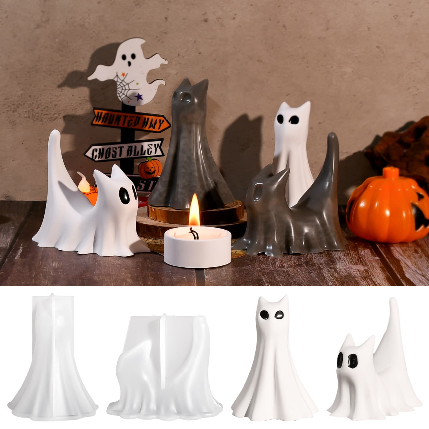 Proud diy glue mold Halloween ghost cat doll ornaments silicone mold plaster candle mold