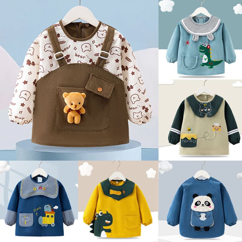 Autumn Winter Baby Bib Apron, Waterproof and Stain-Resistant Children's Smock, Infant Crystal Velvet Bib, Feeding Apron for Mom and Baby