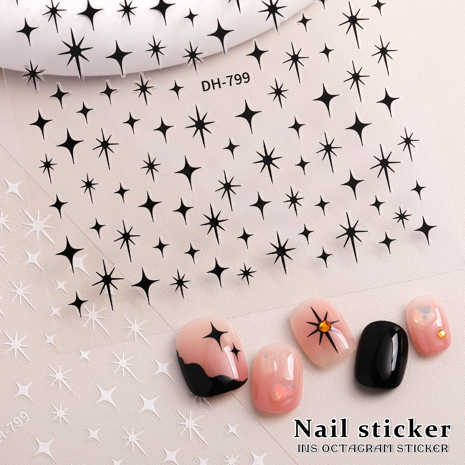 Trendy Four-Pointed Star Nail Sticker Jewelry Versatile Hot Stamping Silver Eight-Pointed Star Nail Sticker Jewelry Dh Style