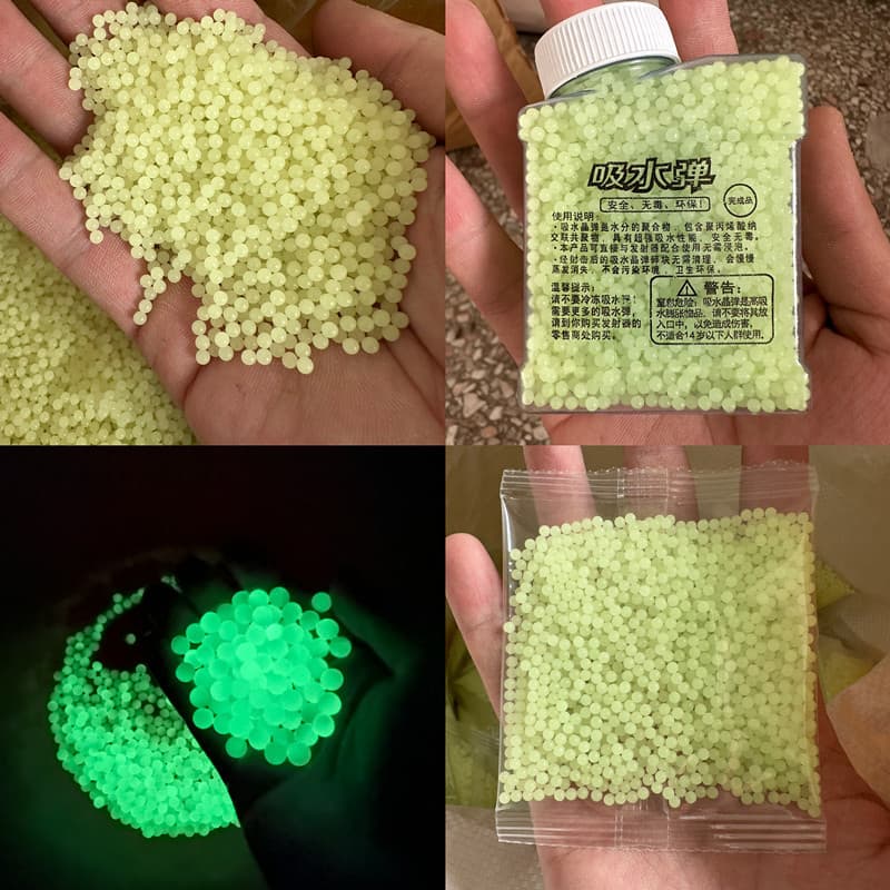 Luminous Fluorescent Water Beads 7-8mm Absorbent Night Glowing Tracking Crystal Baby Sponge Ball Big Pearl Night Field