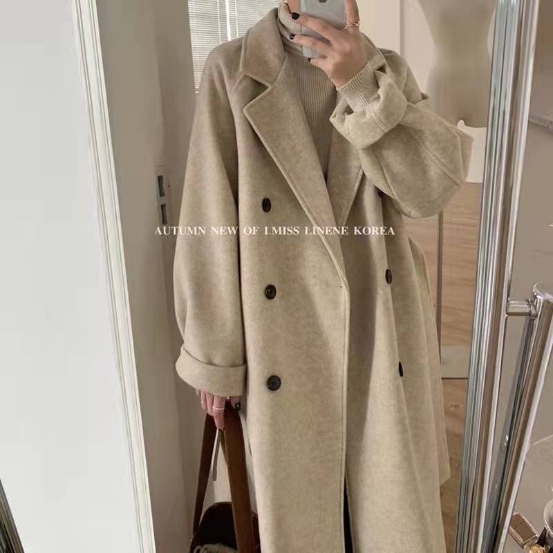 Wool Coat for Women Mid-Length 2024 Autumn/Winter New Audrey Hepburn Style High-End Elegant Loose Thickened Tweed Coat