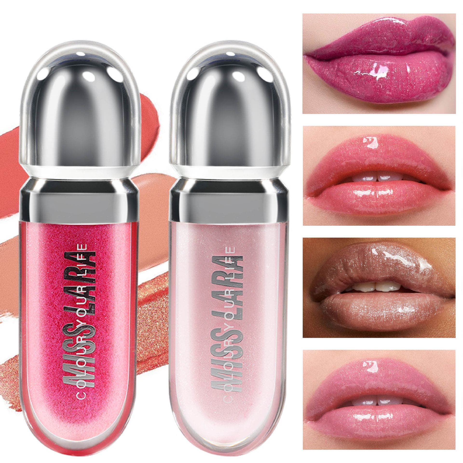 Cross-border Miss Lara diamond lip gloss pearlescent mirror water gloss lip gloss moisturizing and moisturizing fine glitter lip plump lip glaze