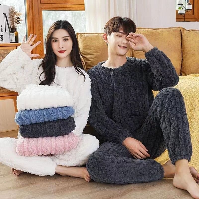 Jacquard Shu Cotton Velvet Loungewear, Wearable Outside Coral Velvet Pajamas for Women, Winter Thickened Velvet Warm Two-Piece Set