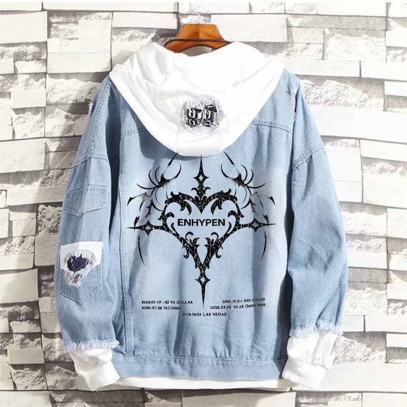 ENGENE supports Enhypen members' same-style tops. Dark style gothic letter printed loose work jacket