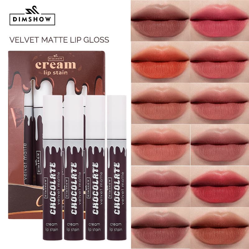 Cross-border chocolate matte matte velvet lip gloss set long-lasting waterproof non-stick lip mud