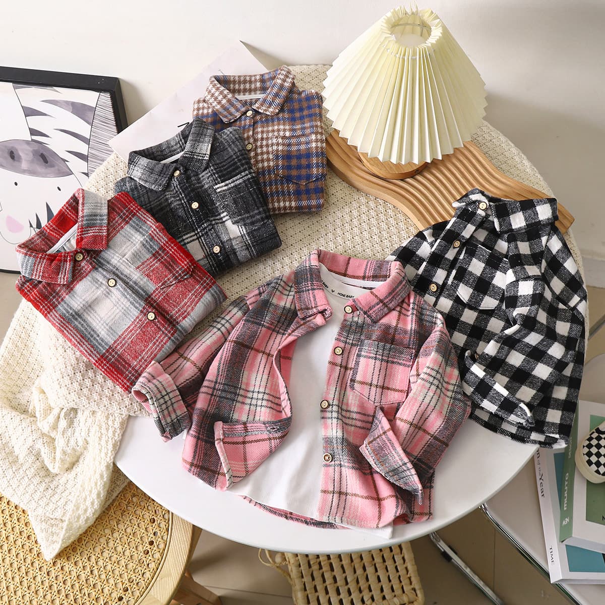 Boys Shirt Long Sleeve Autumn Plaid Shirt Children's Retro Color Block Cardigan New Style Lapel Top Outerwear Girls
