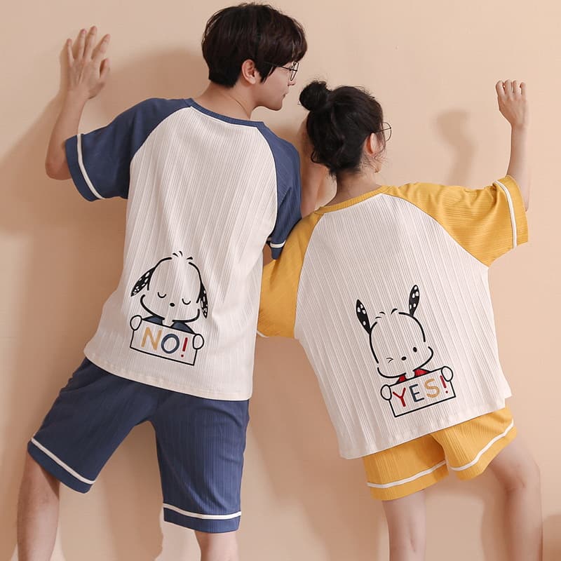 Pajamas for women summer pure cotton short-sleeved shorts Korean version cartoon cute can be worn outside men and women couple home wear set