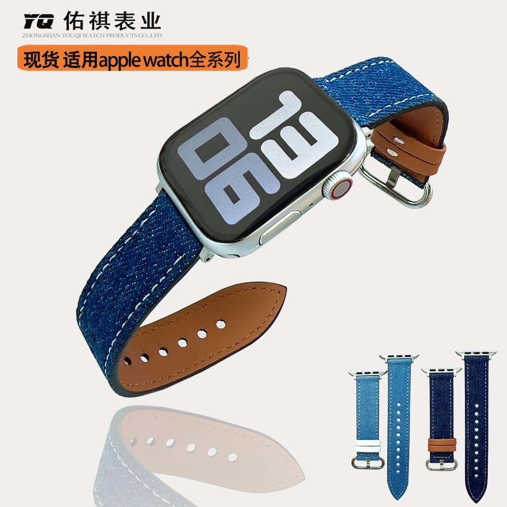 Cross-border Denim Apple Watch Band Women Premium Style Compatible iWatch Band 10 Canvas Smart Watch Band Men In Stock