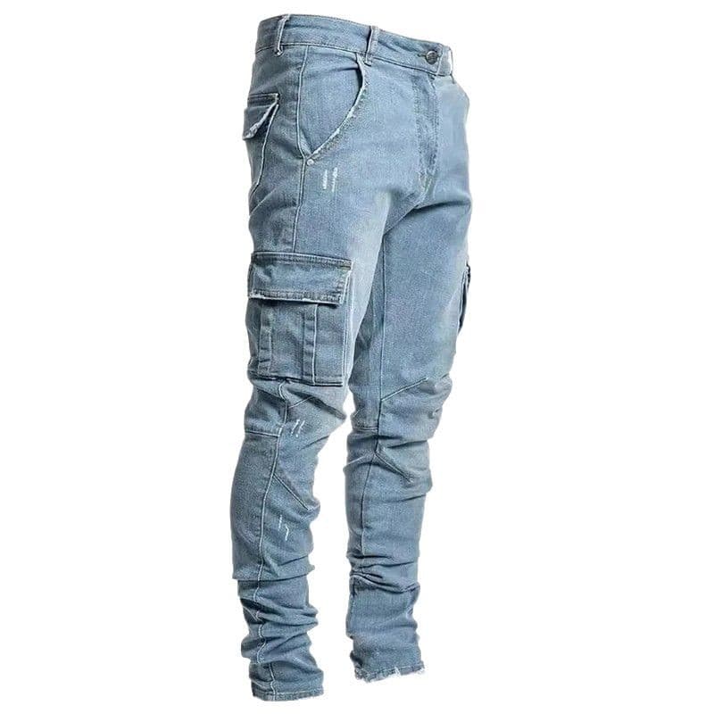 Men's Slim Fit Denim Jeans Side Pocket Cross-Border Casual Fashion Small Foot Tight Jeans from Mainland China