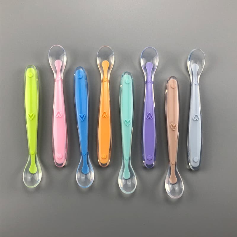 Baby Silicone Soft Spoon Food-Grade PP Plastic 2-Pack with Storage Box, Baby Fork and Spoon Set with Hook